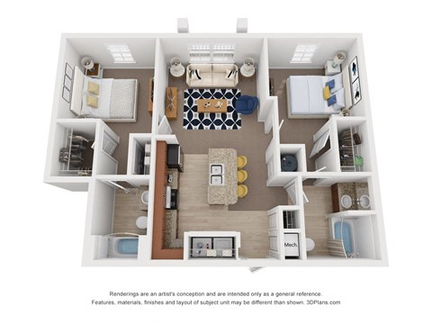 Two Bedroom Two Bath Floor Plan